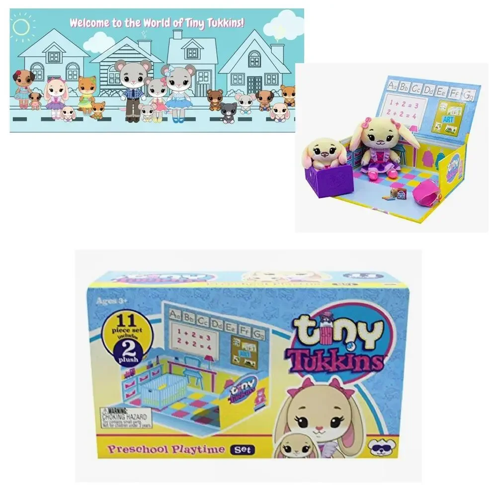 Tiny Tukkins Preschool Playset Bunny & Baby Plush Doll & Crib 11 piece NEW! 2019